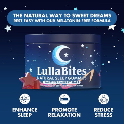 LullaBites Natürliche Schlafgummis – 30 Portionen – Süße Erdbeersterne (melatoninfrei)