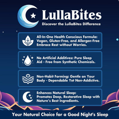LullaBites Natürliche Schlafgummis – 30 Portionen – Süße Erdbeersterne (melatoninfrei)