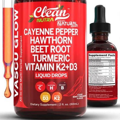 Cayennepfeffer-Nahrungsergänzungsmittel, flüssige Tropfen + Weißdornbeeren, Vitamin D3 und K2, Bio-Rote Bete Wurzelpulver, Ceylon-Zimt, Kurkuma-Curcumin, Panax Ginseng