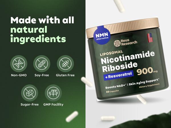 -Reus Research NR900 – NAD+ Nahrungsergänzungsmittel zur Unterstützung der Hautalterung, für mehr Energie und Konzentration – 80 Stück – Vitamin- und Wellness-Ergänzungsmittel